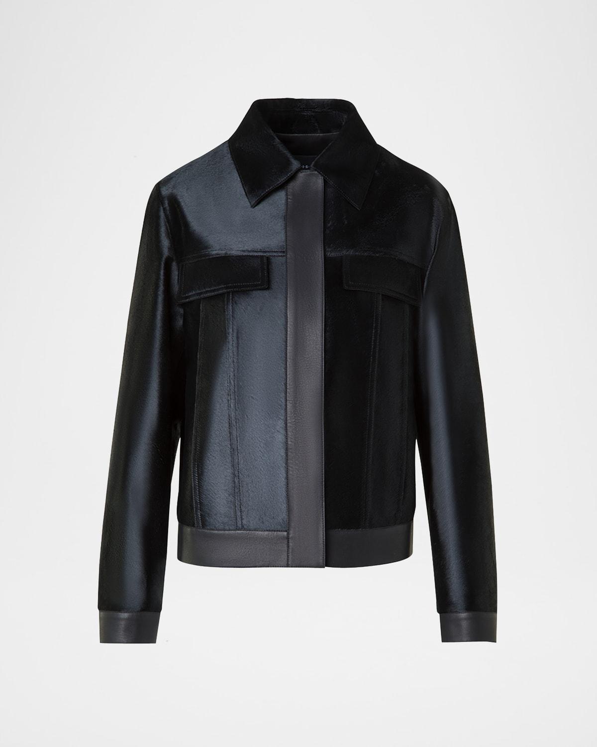 gemini calf shearling and leather trucker jacket