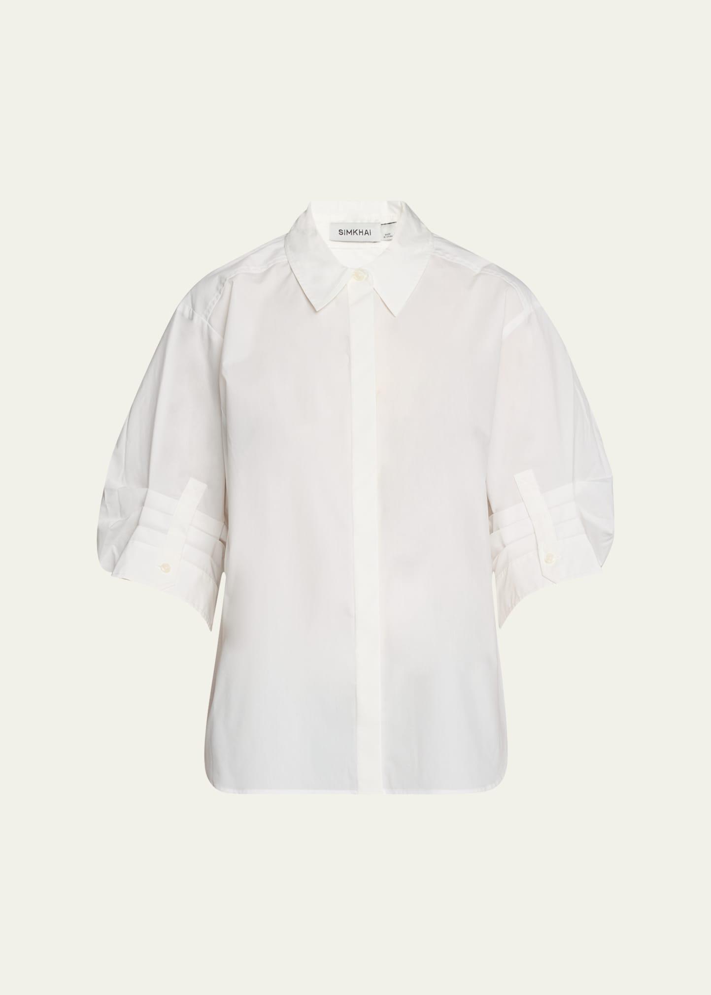 gemma 3/4-sleeve poplin button-front shirt