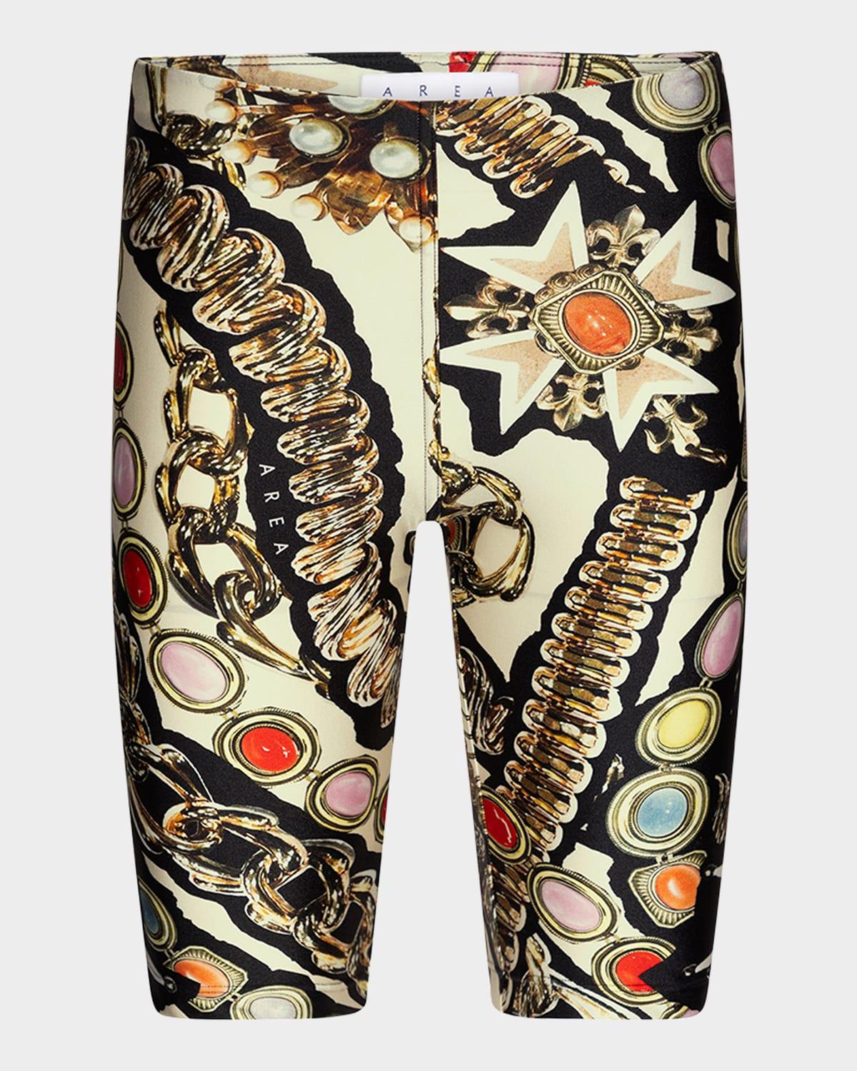 gemstone chain-print biker shorts