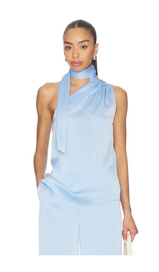 generation love caliope hammered scarf blouse in blue.