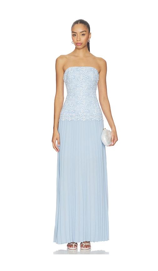 generation love cody two tone lace pleat dress in blue.