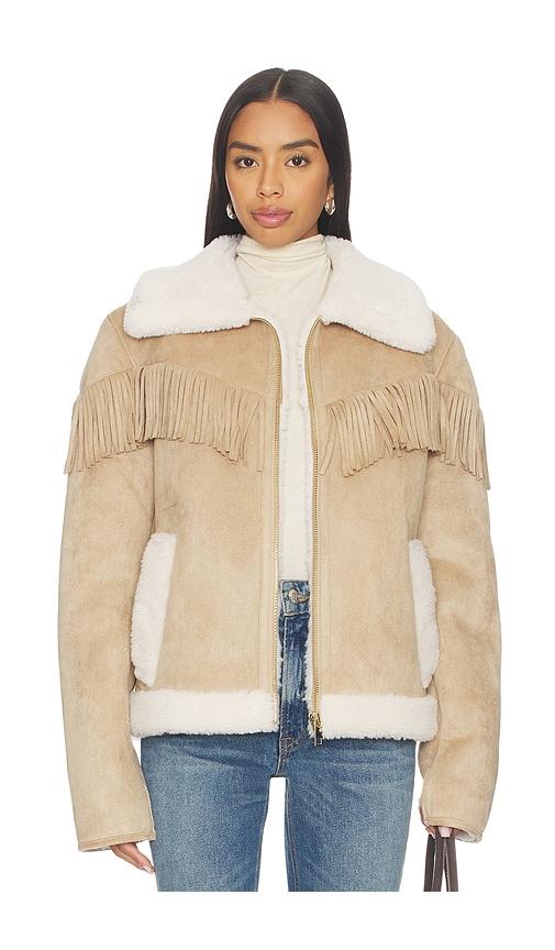 generation love inez faux shearling jacket in taupe.