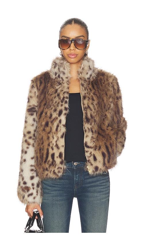 generation love jamie leopard faux fur jacket in brown.
