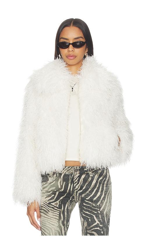 generation love leslie faux shearling jacket in white.
