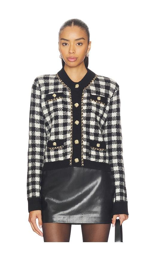 generation love selma houndstooth cardigan in black,white.