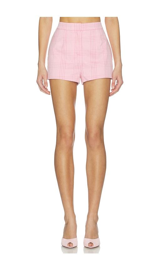 generation love tayla windowpane suiting micro shorts in pink.