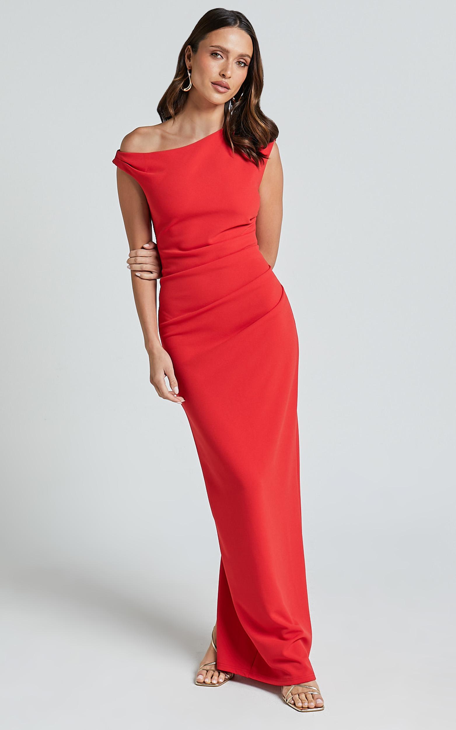 genie maxi dress - off the shoulder dress in red