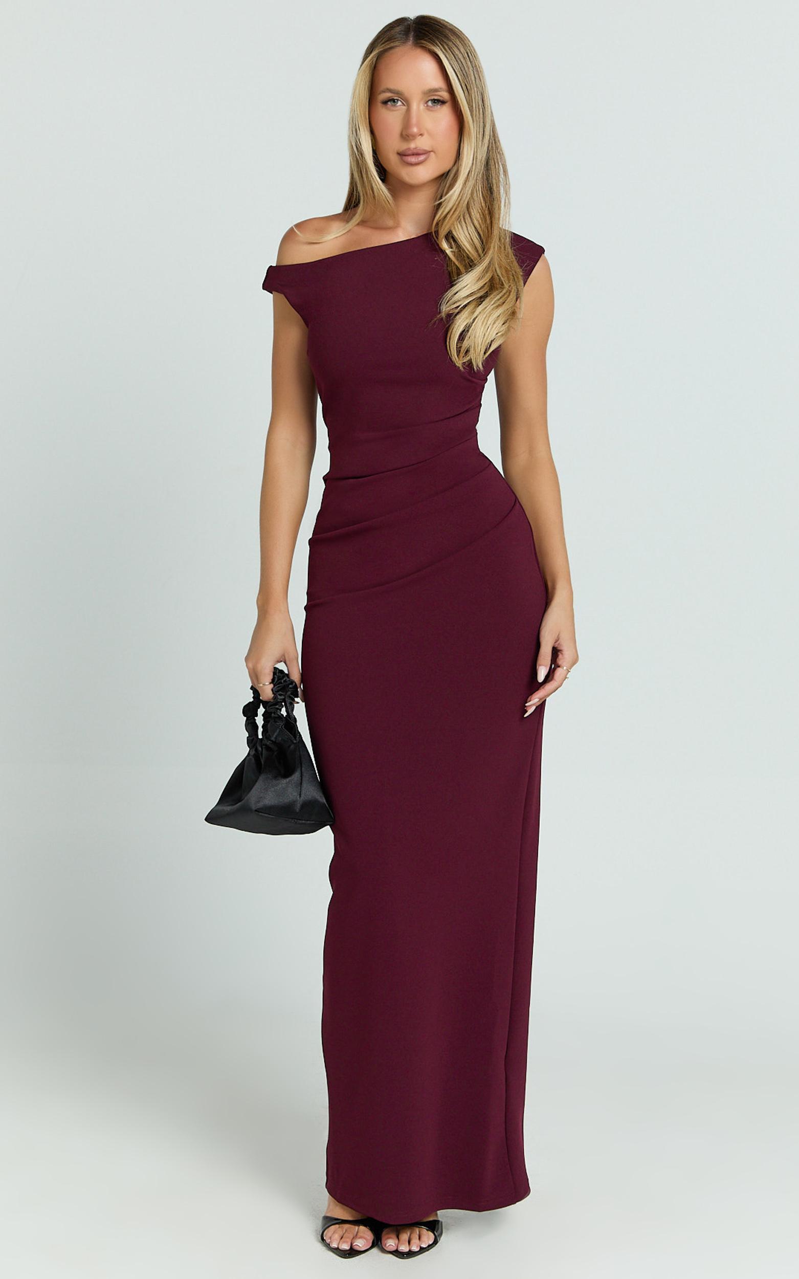 genie maxi dress - off the shoulder dress in wine