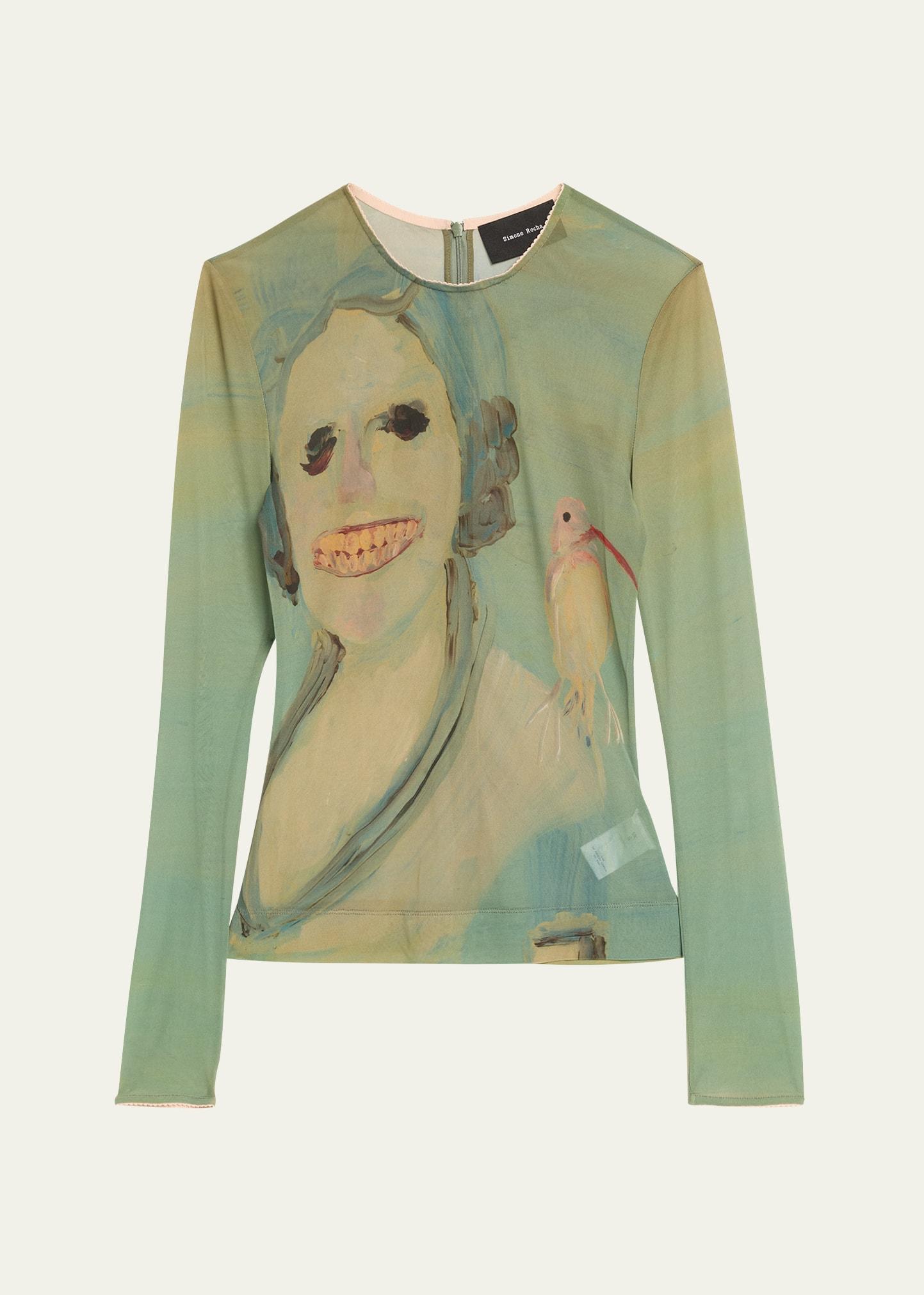 genieve figgis print long-sleeve mesh top