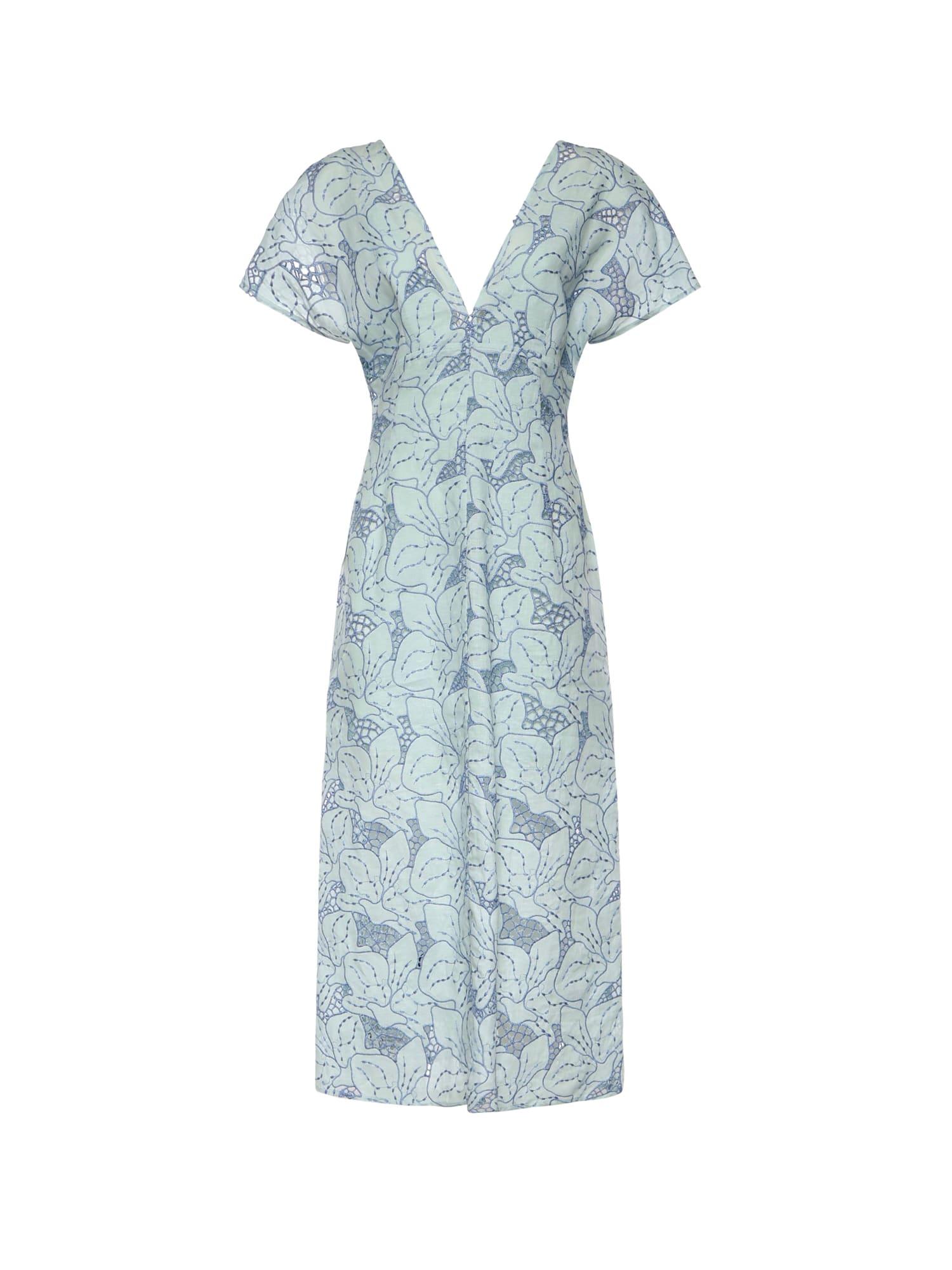 genny linen dress with orchid embroidery