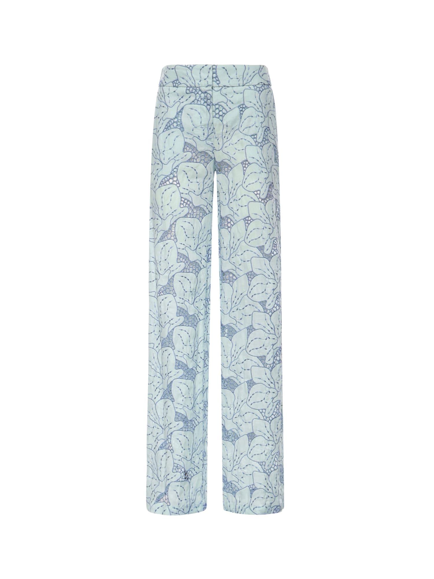 genny linen trousers with orchid embroidery