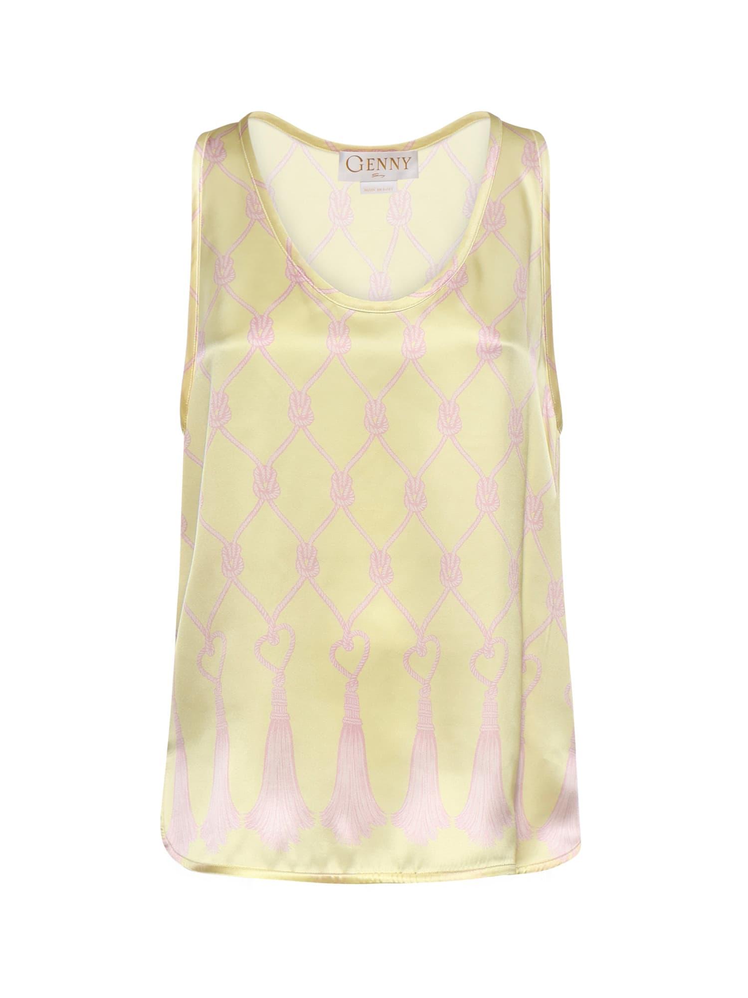 genny silk top with tassel print