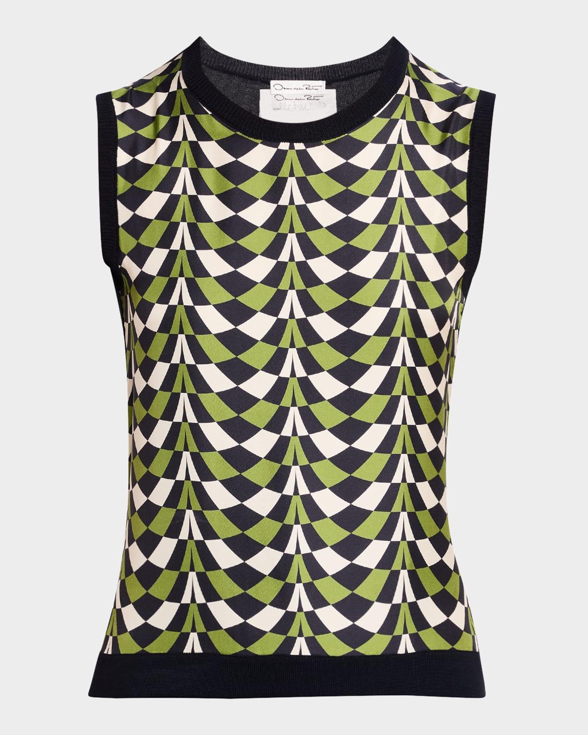 geo print silk insert knit tank top