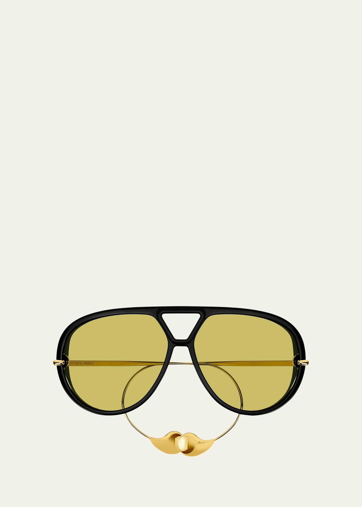 geometric acetate & metal alloy aviator sunglasses