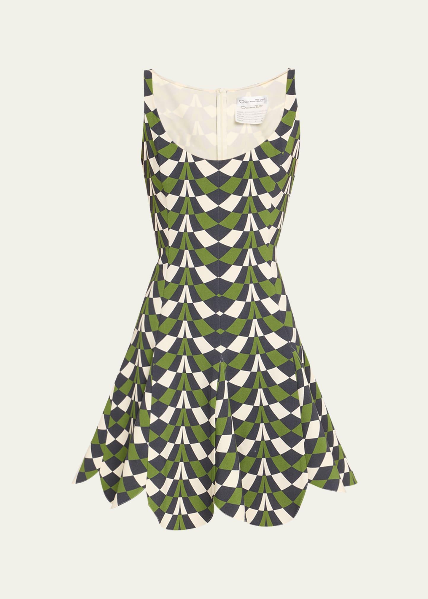 geometric fit-and-flare scalloped wool mini dress