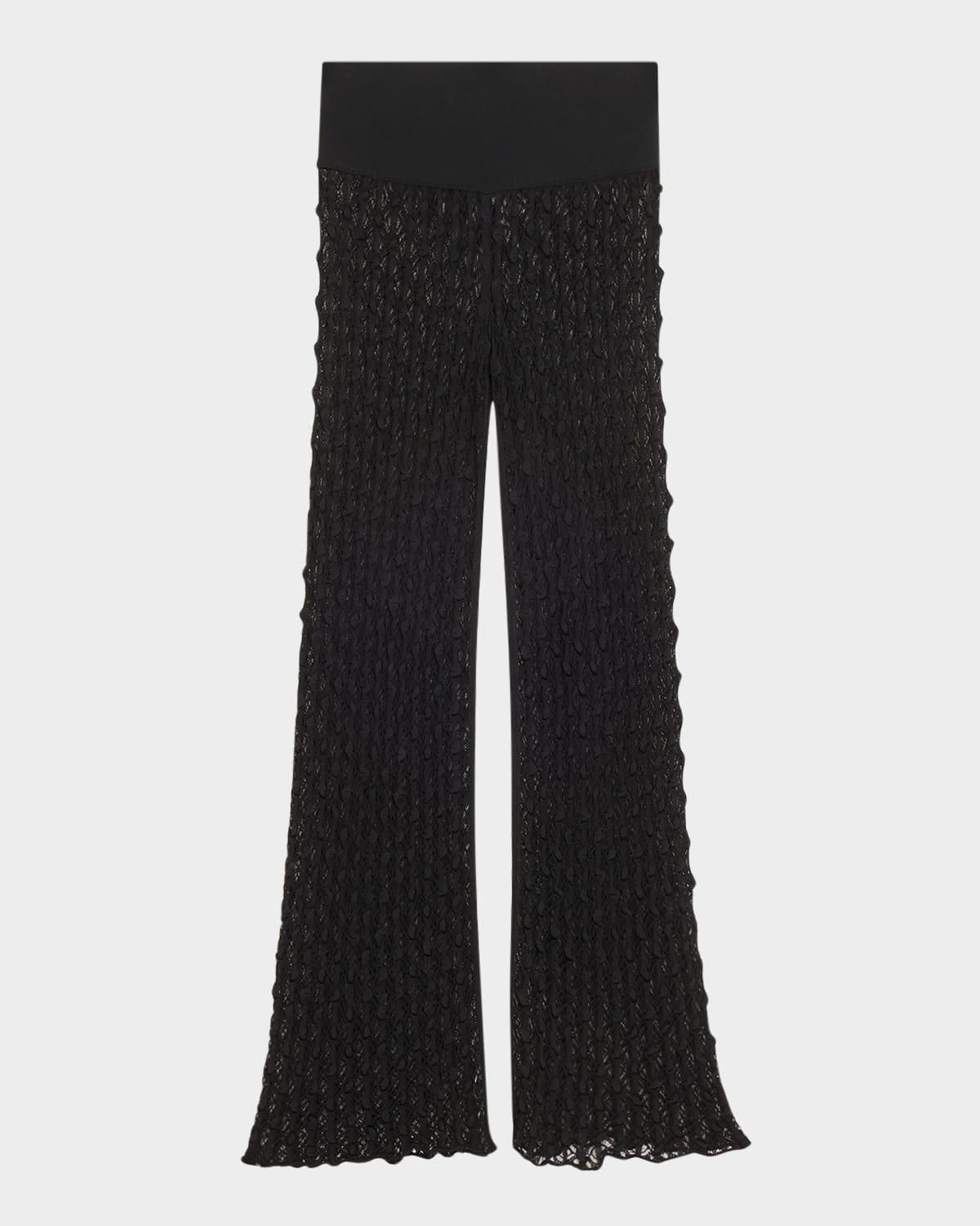 geometric lace sheer flared pants