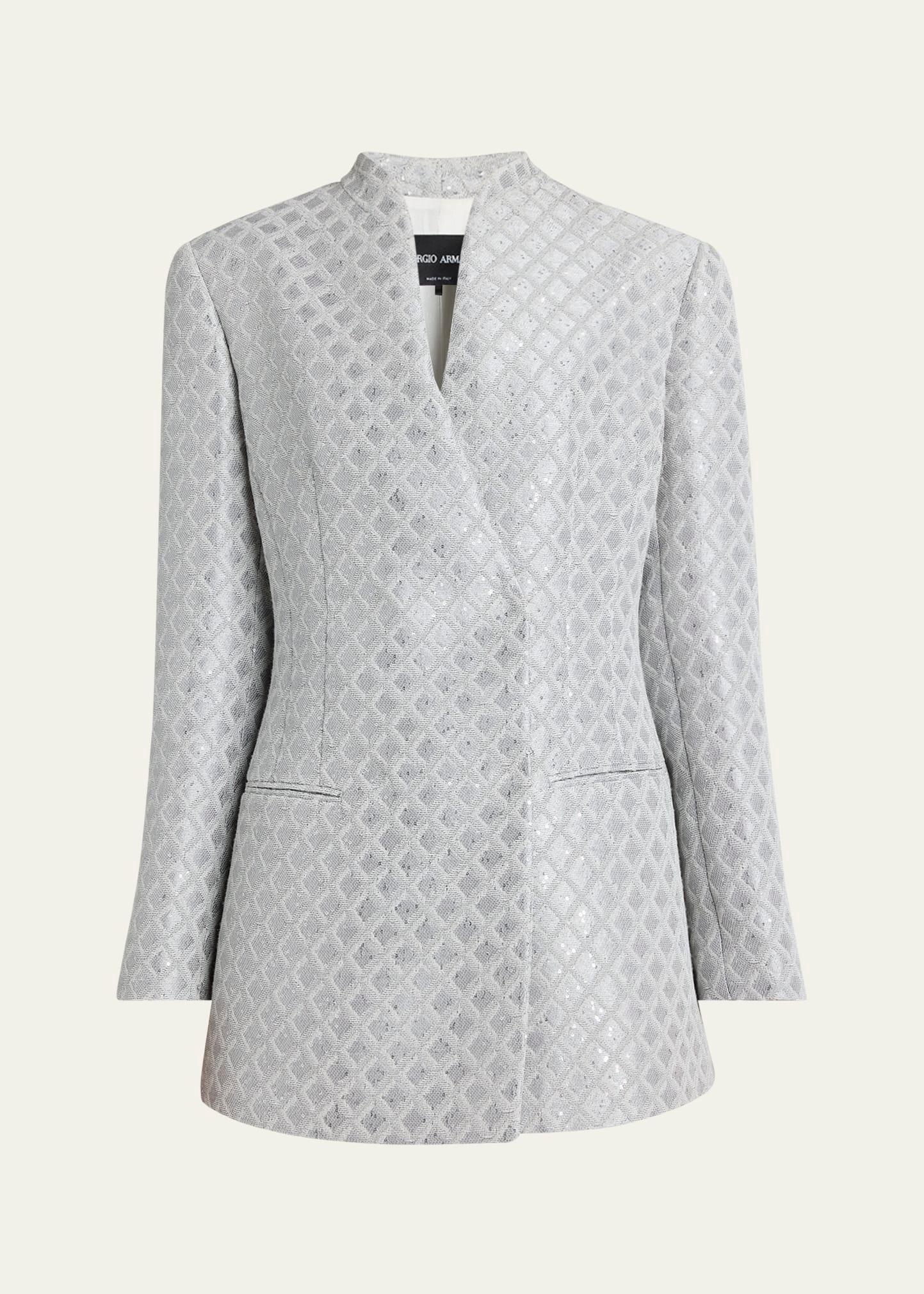 geometric paillette jacquard asymmetric double-breasted jacket