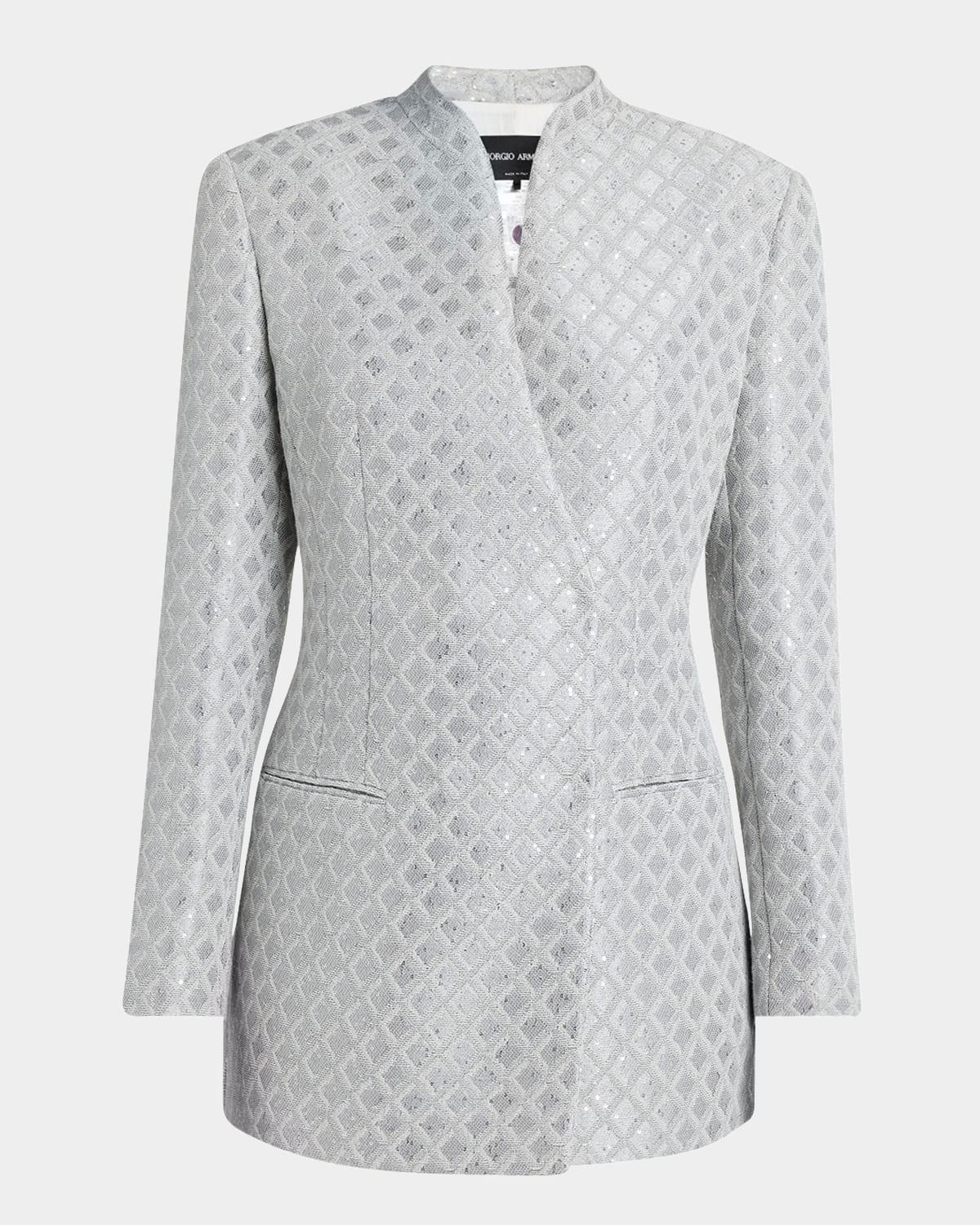 geometric paillette jacquard asymmetric double-breasted jacket