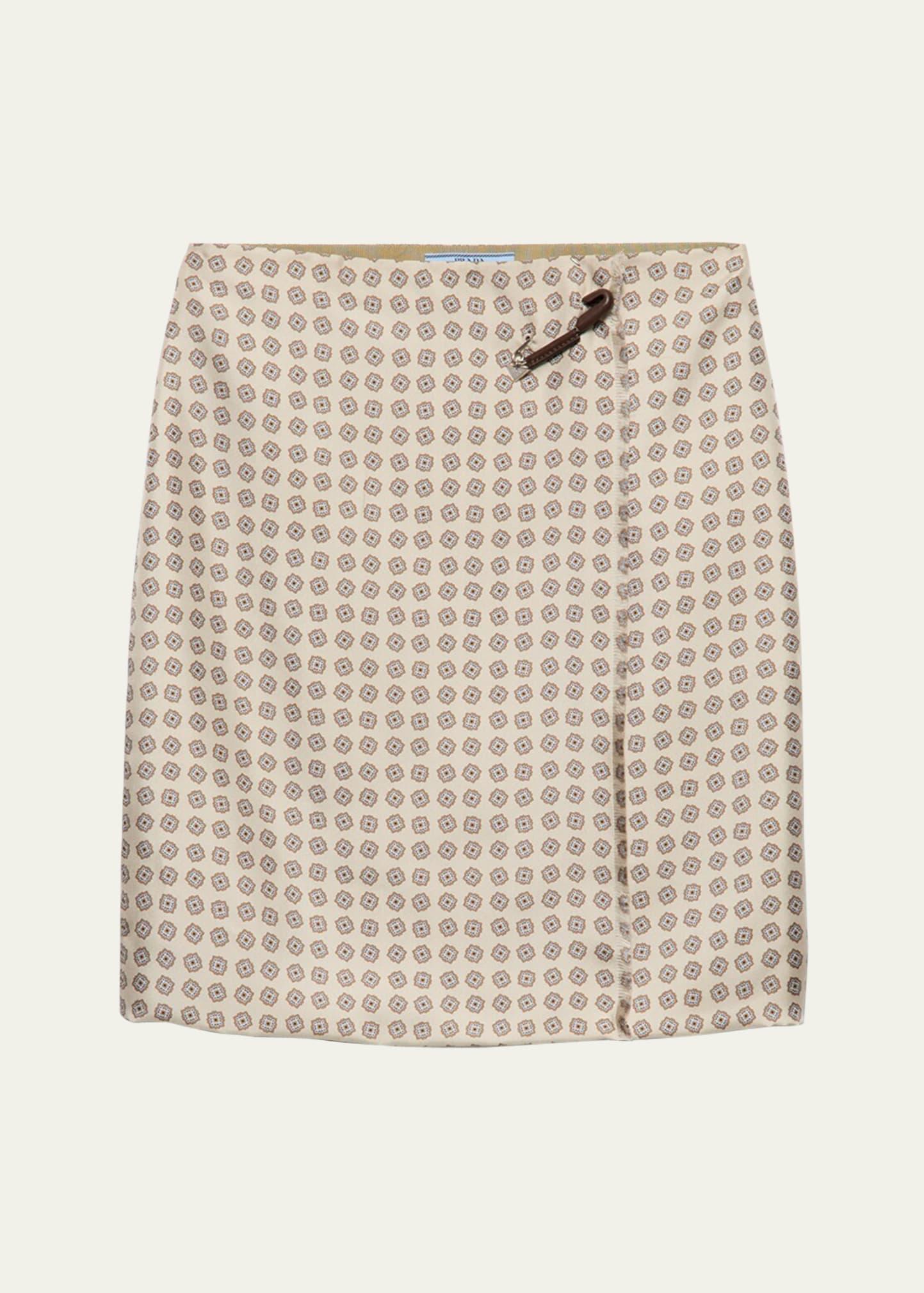 geometric print silk twill mini skirt