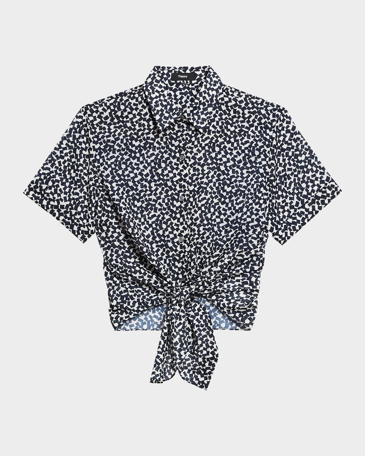 geometric-print tie-front shirt