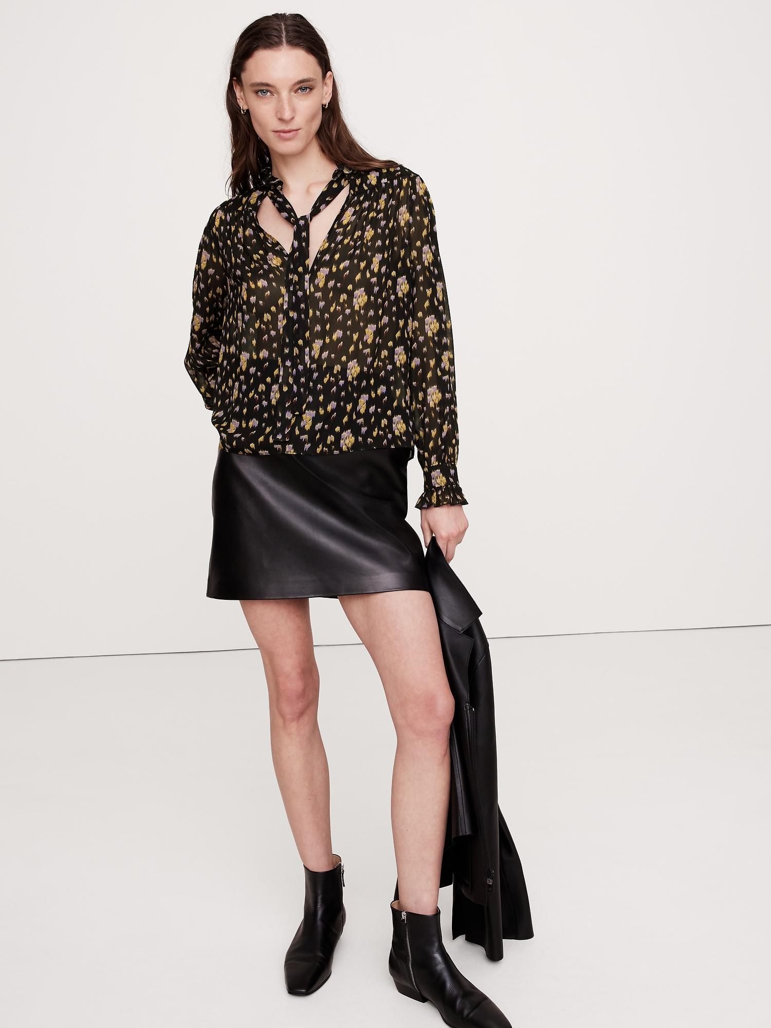 georgette ruffle tie-neck top