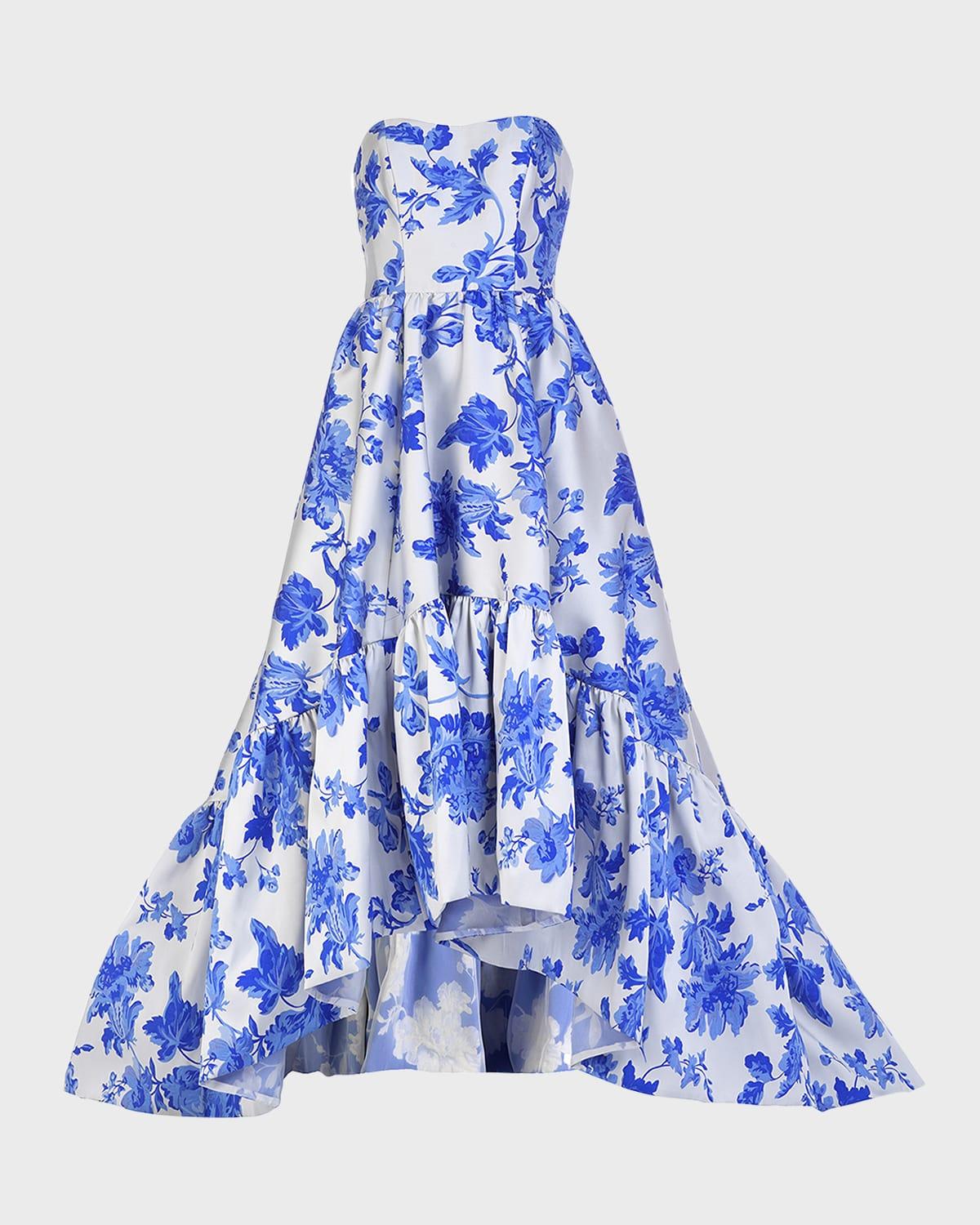 georgiana strapless floral-print high-low gown
