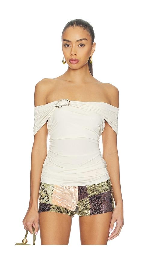 gestuz laily off shoulder top in cream.