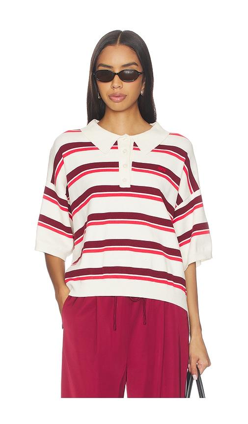 gestuz taia short sleeve polo pullover in white,burgundy.