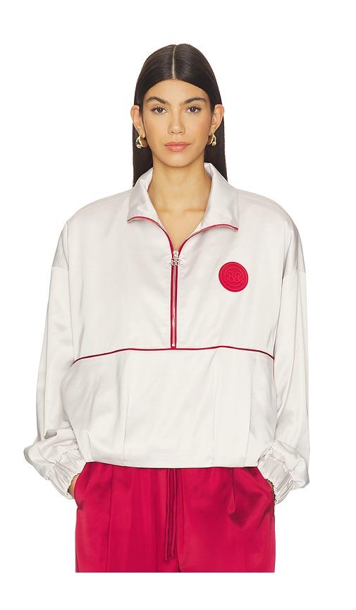gestuz x barbie ricky track jacket in light grey.