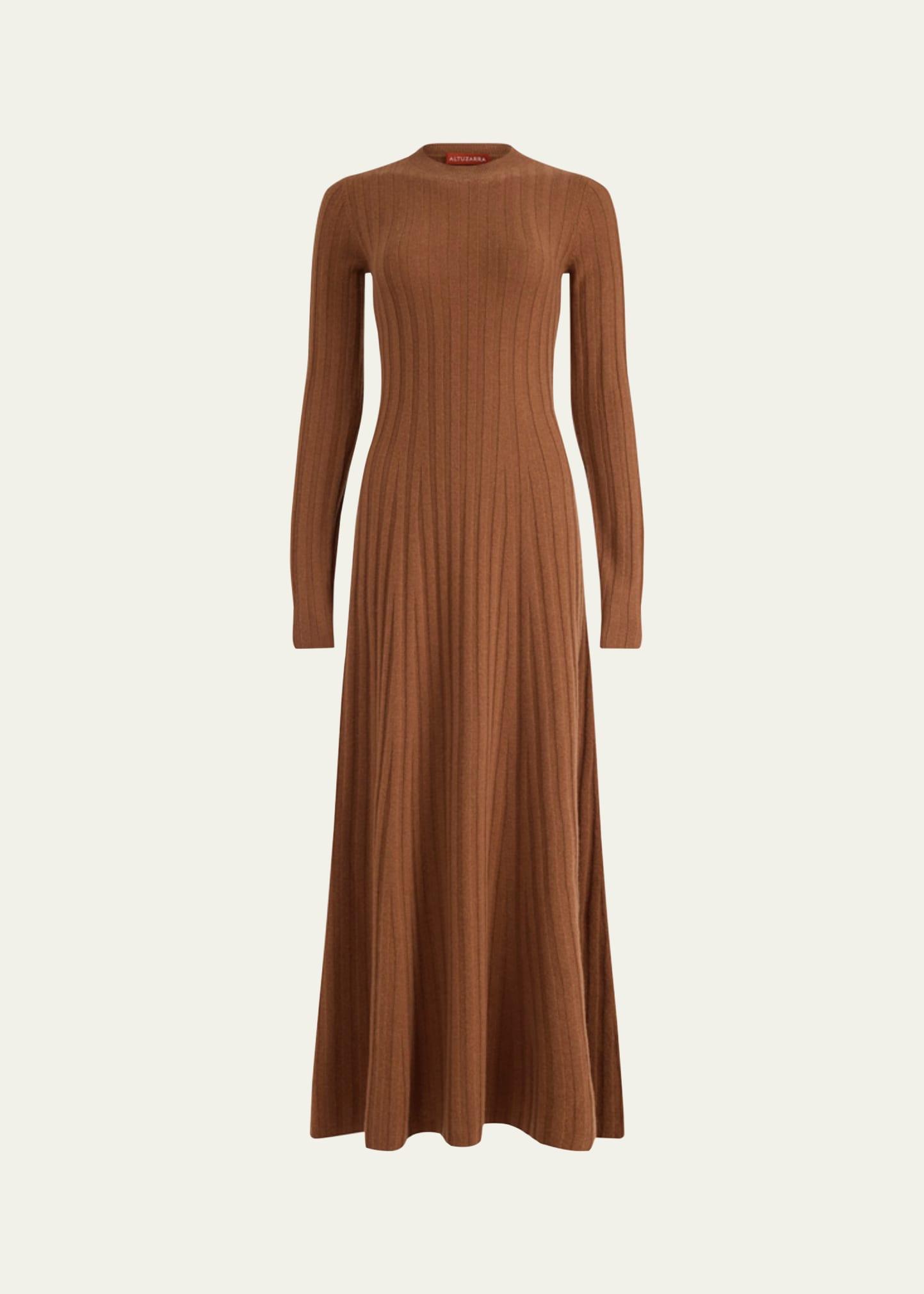 gia long-sleeve wool-cashmere rib maxi dress