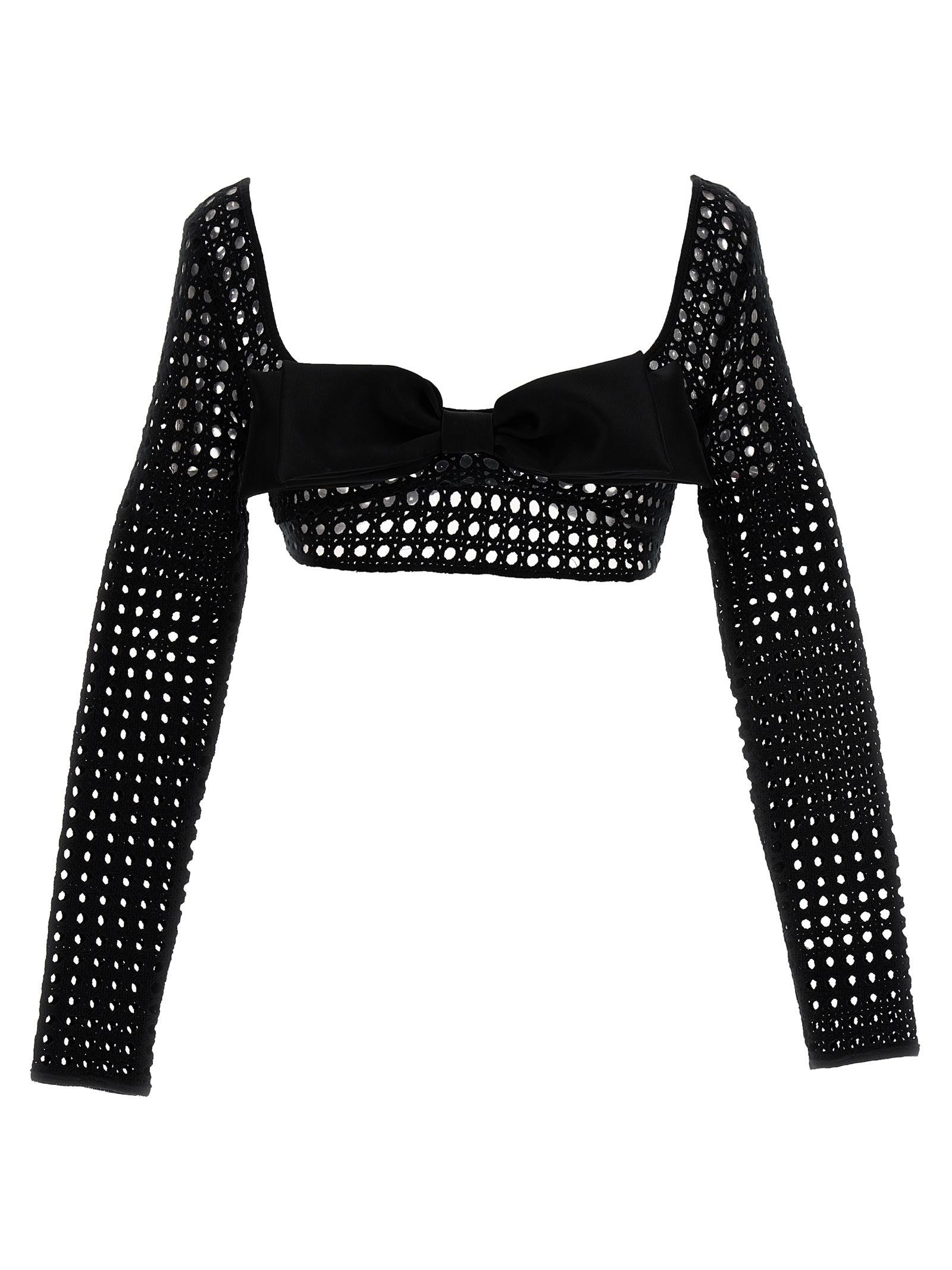 giambattista valli cropped macramé bow top