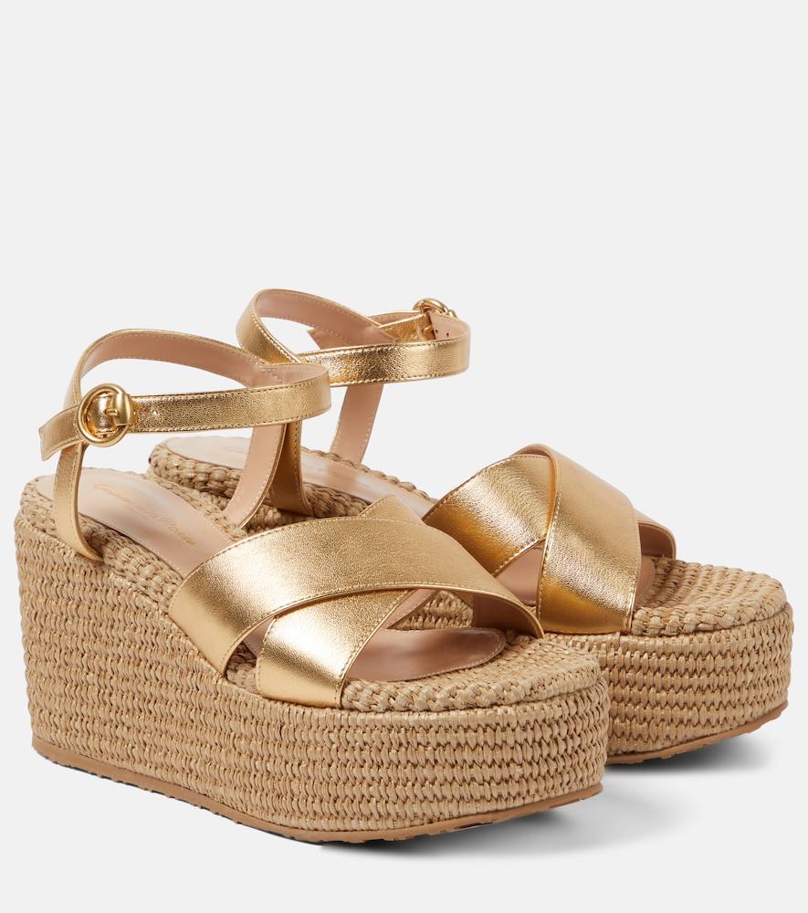 gianvito rossi leather and raffia platform sandals