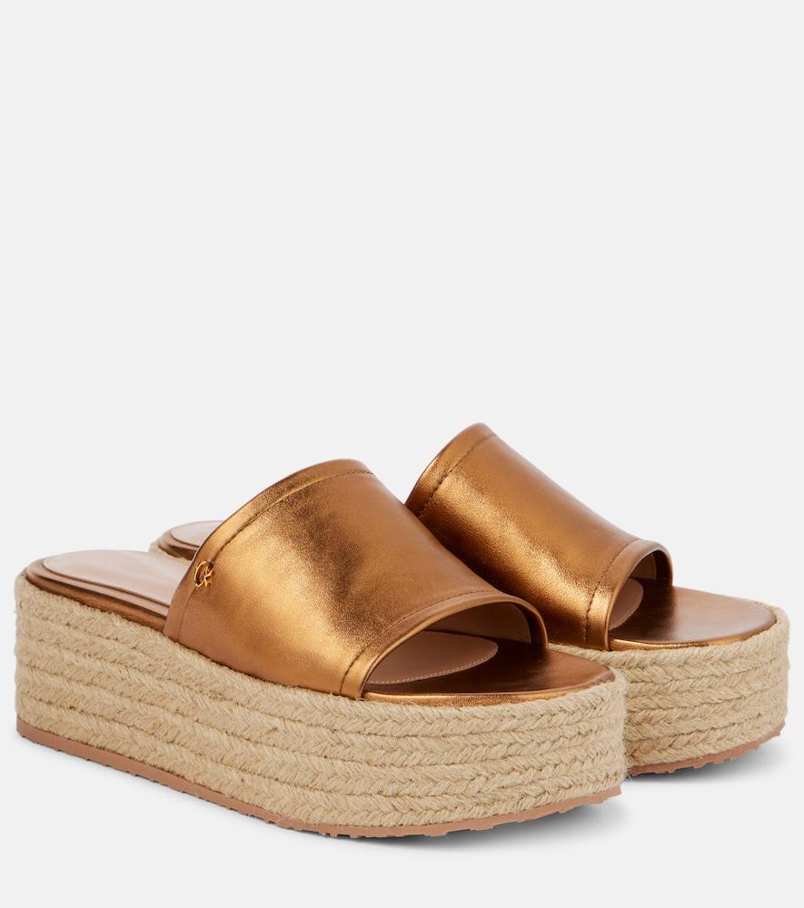 gianvito rossi metallic leather espadrille slides
