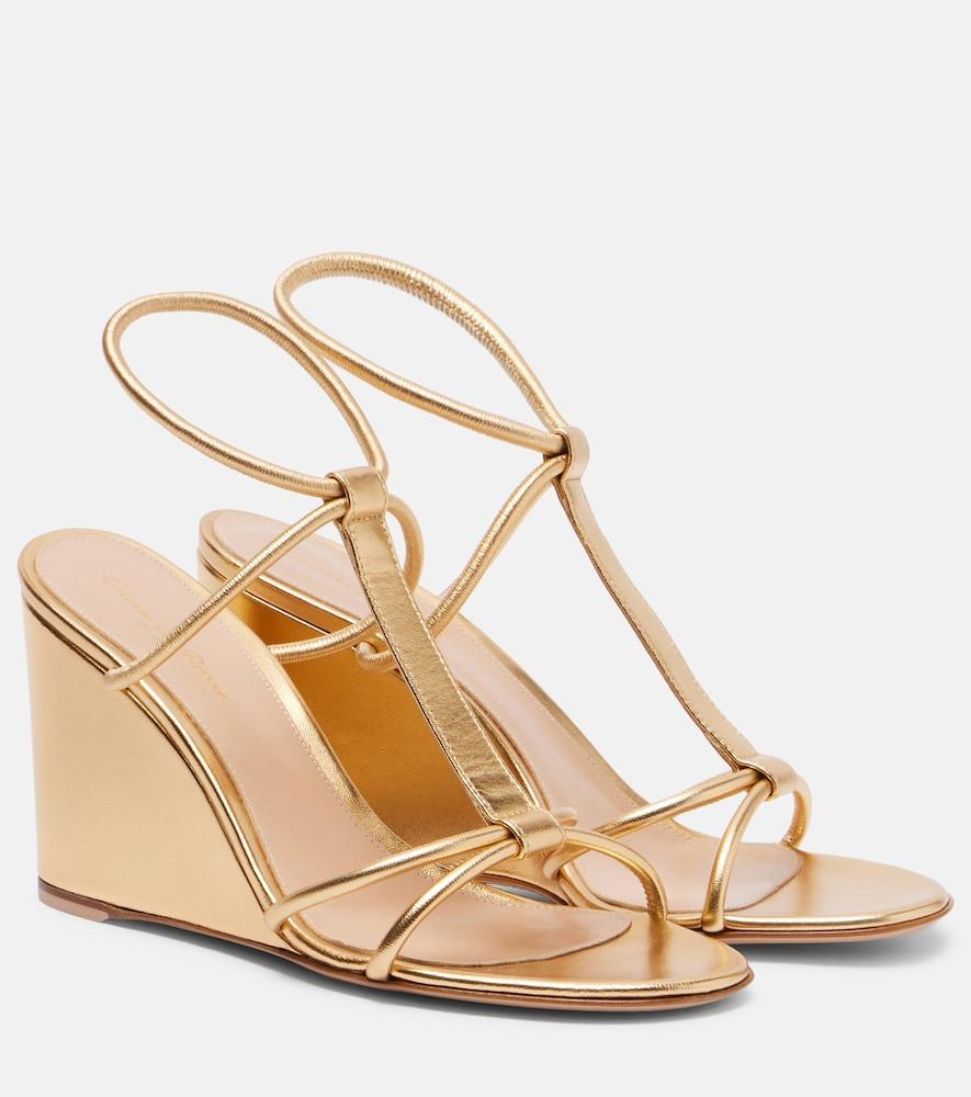gianvito rossi metallic leather wedge sandals