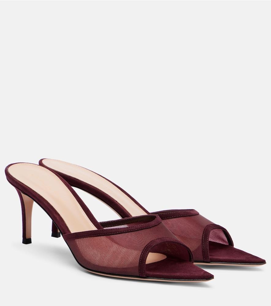 gianvito rossi pointy 70 suede and organza mules