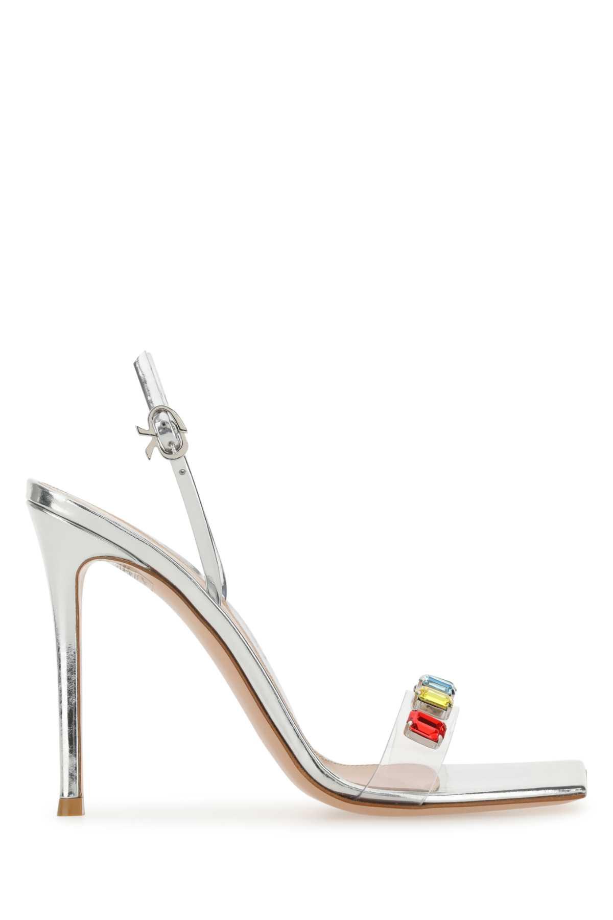 gianvito rossi silver leather â and pvc ribbon candy sandals