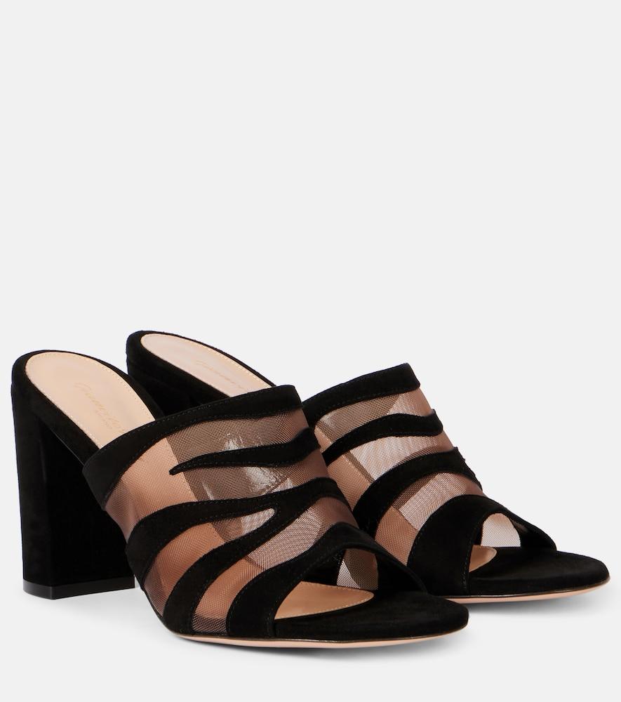 gianvito rossi suede and mesh mules