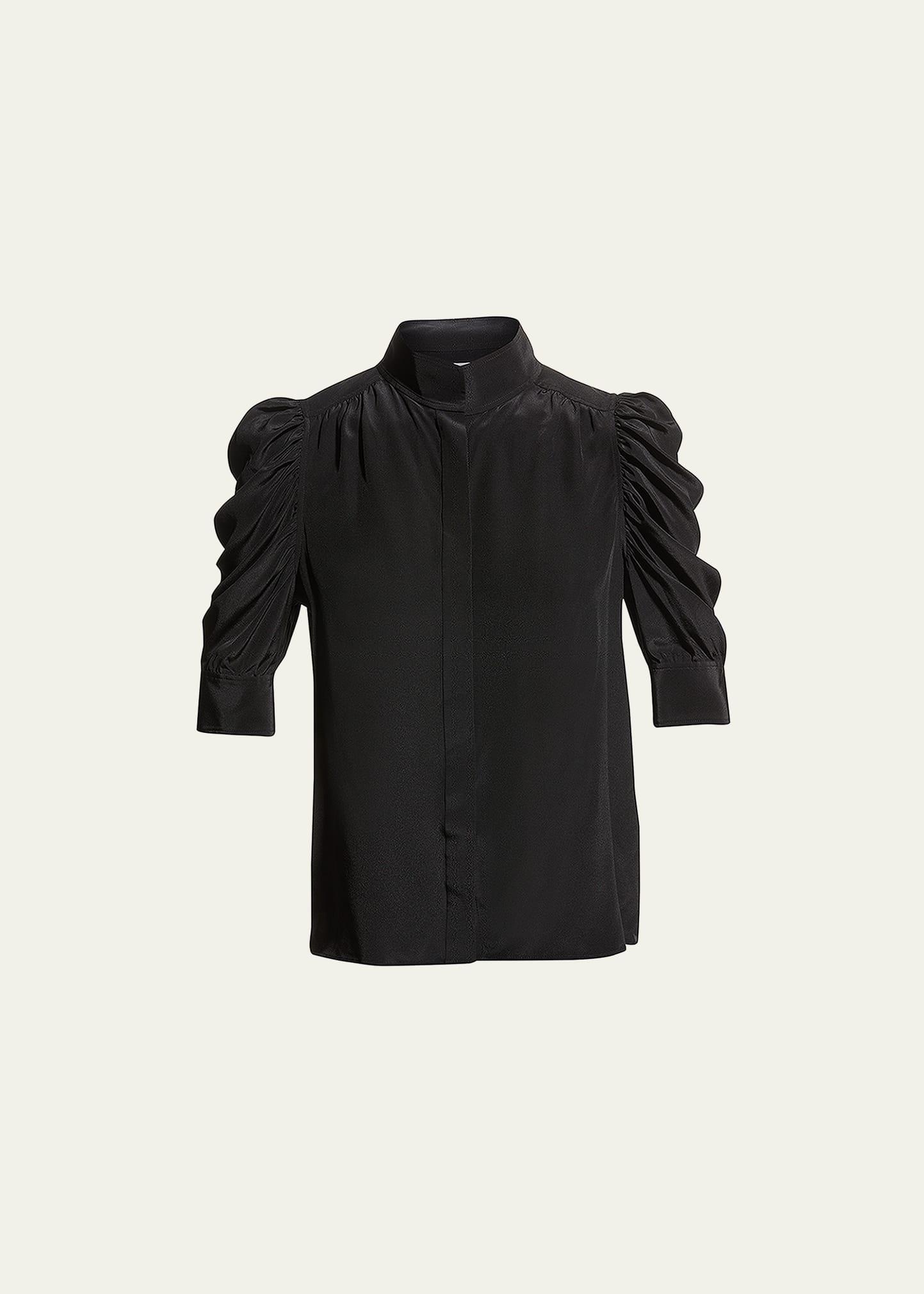 gillian silk collared puff-sleeve top