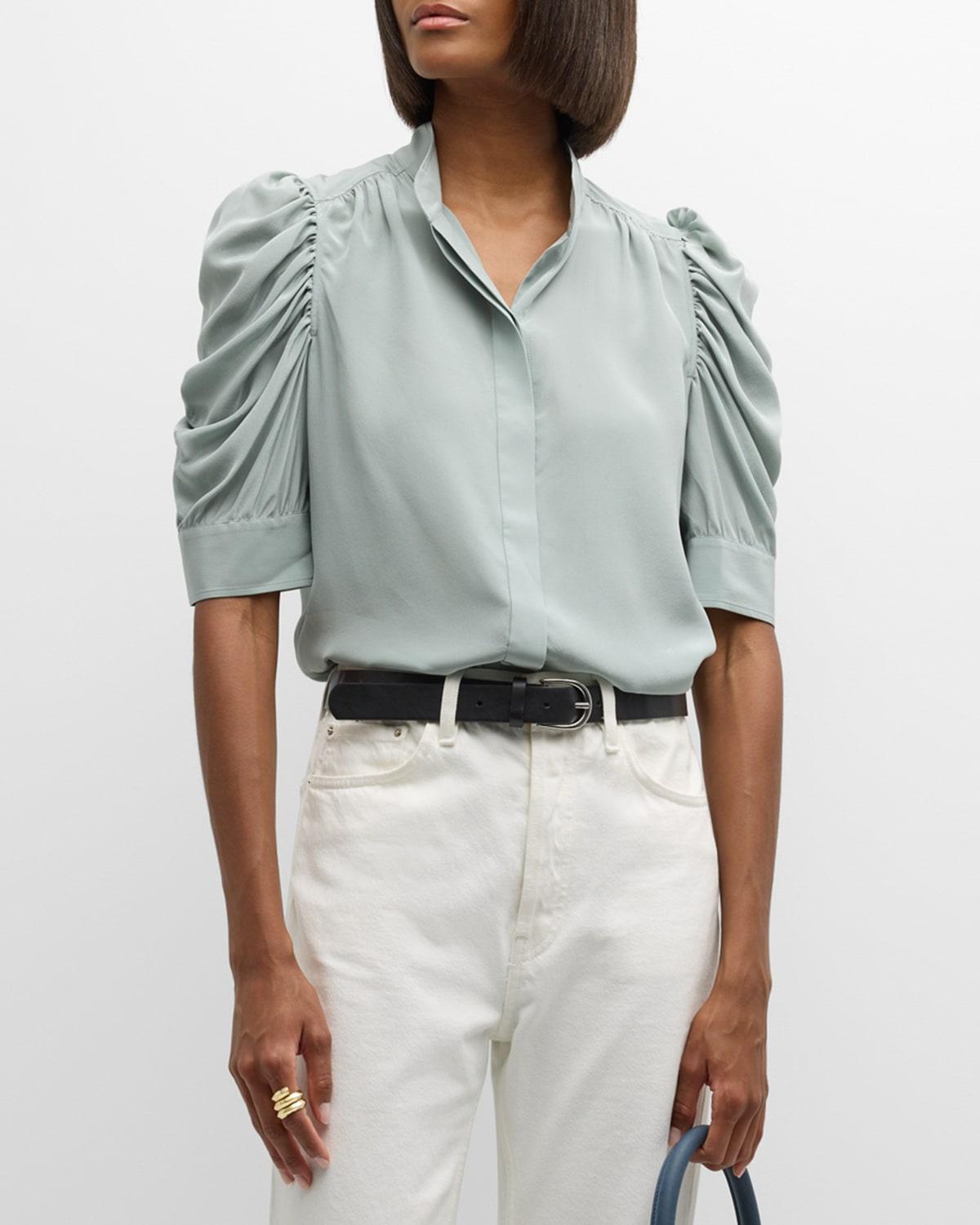 gillian silk collared puff-sleeve top
