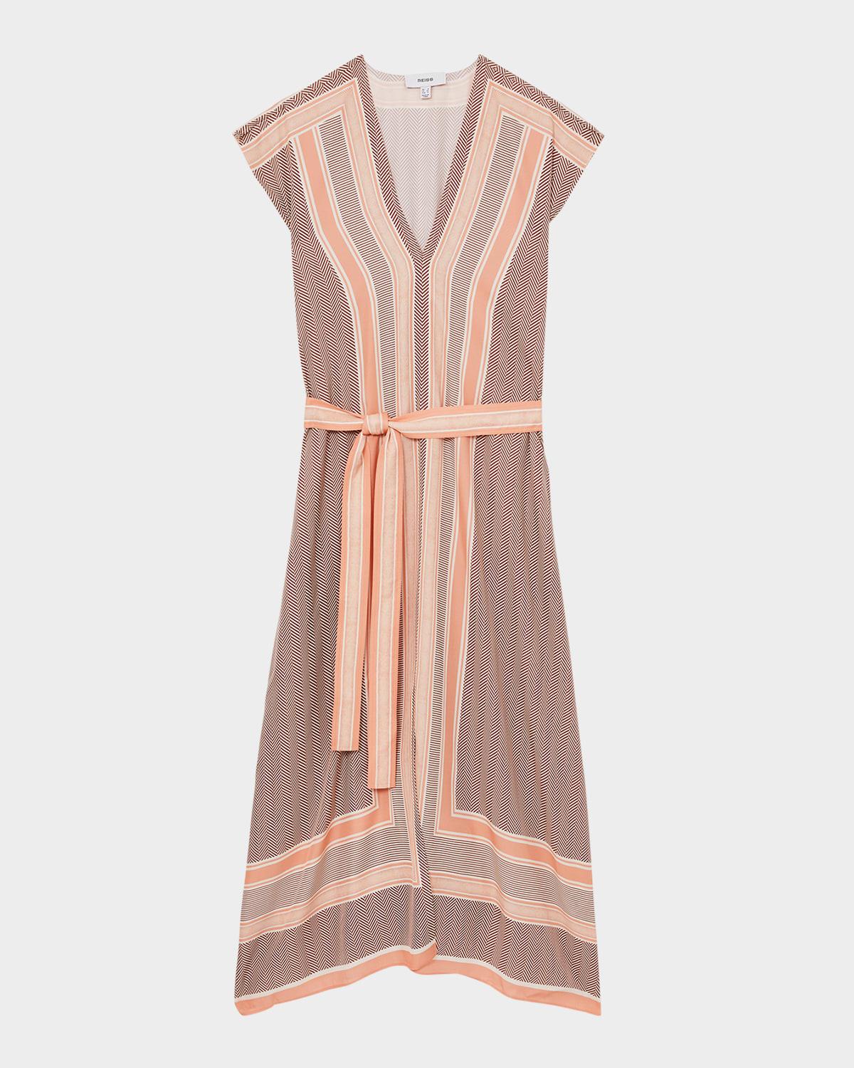 gina mixed-stripe viscose twill midi dress
