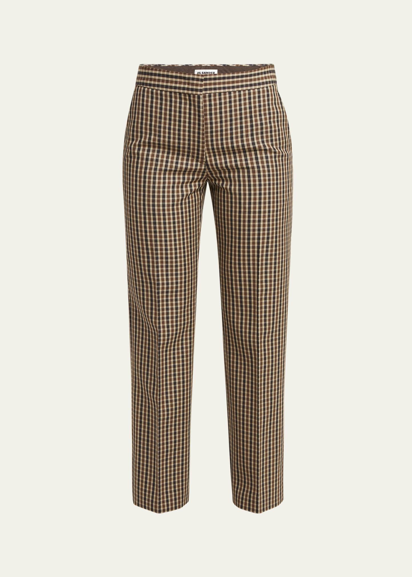gingham cropped wool tailored pants