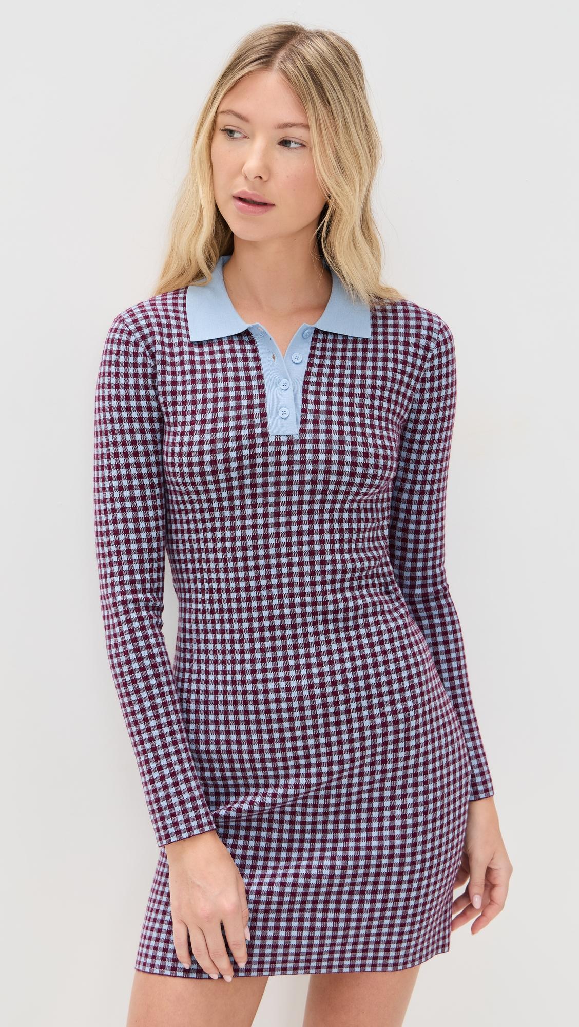 gingham knit polo dress