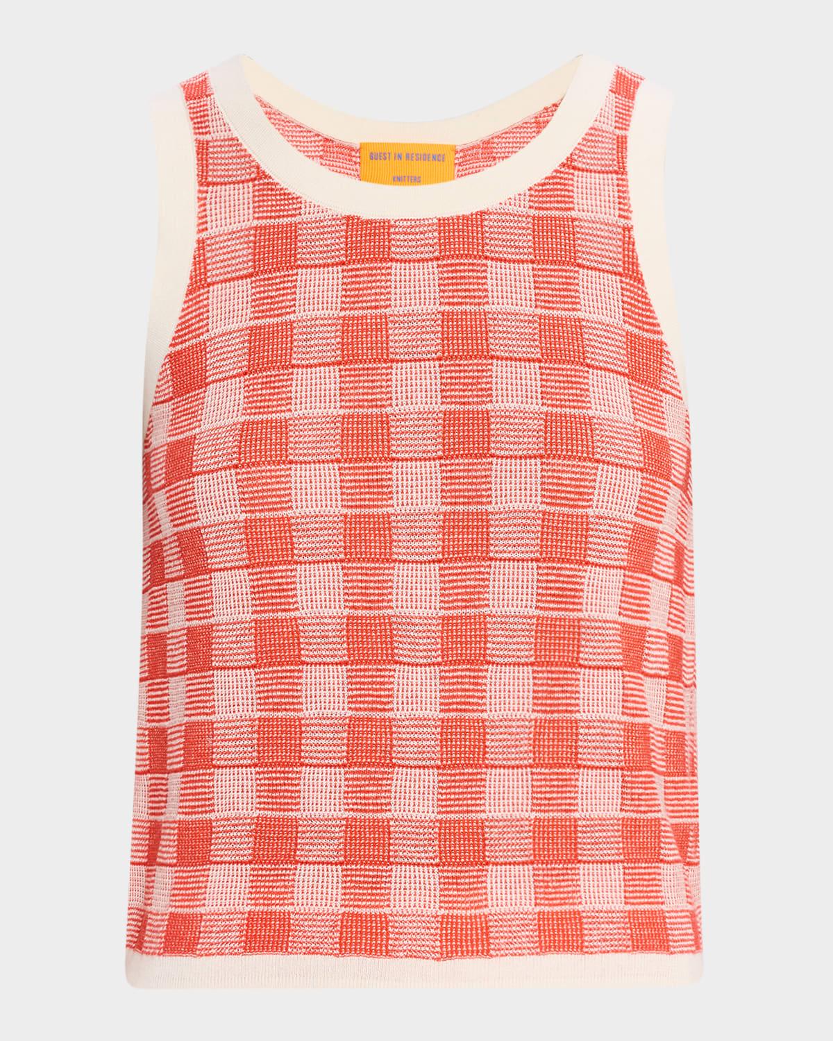 gingham knit tank top