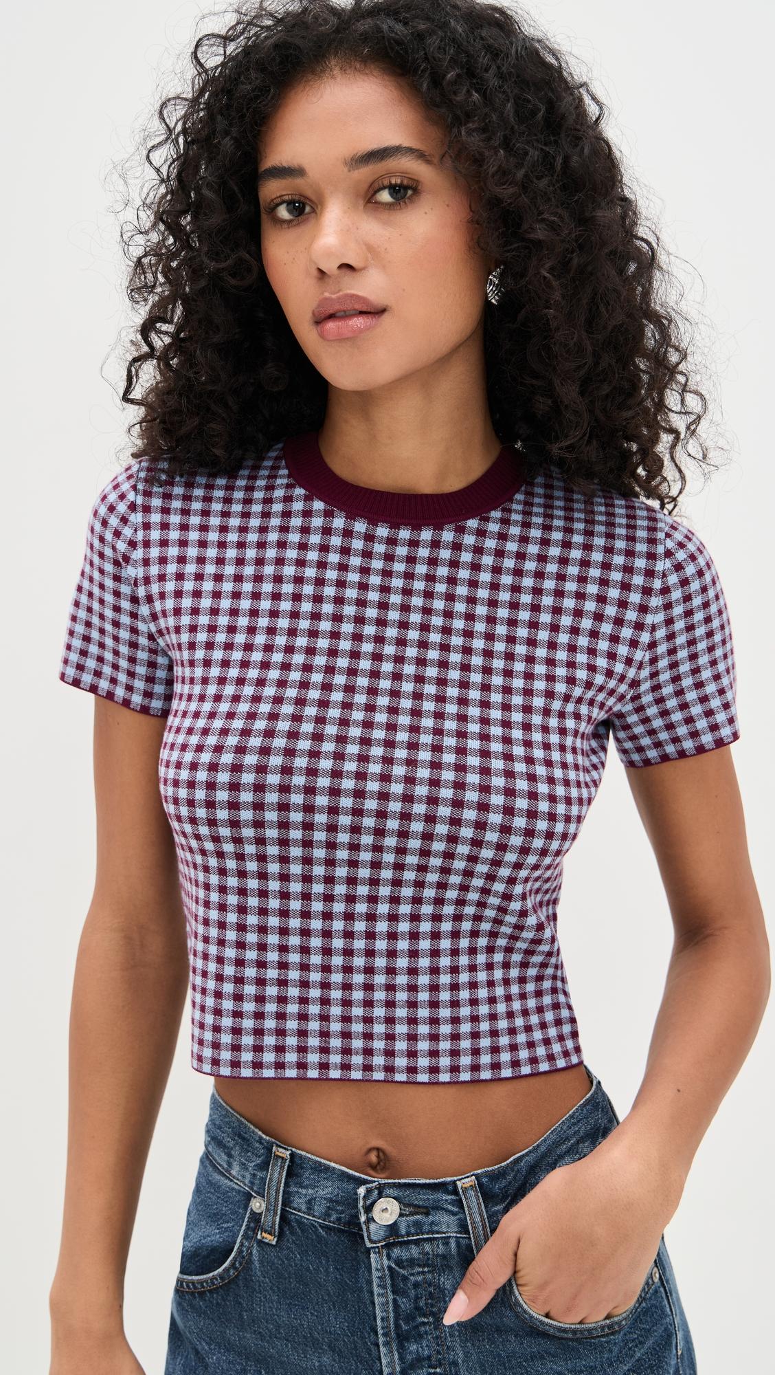 gingham knit tee