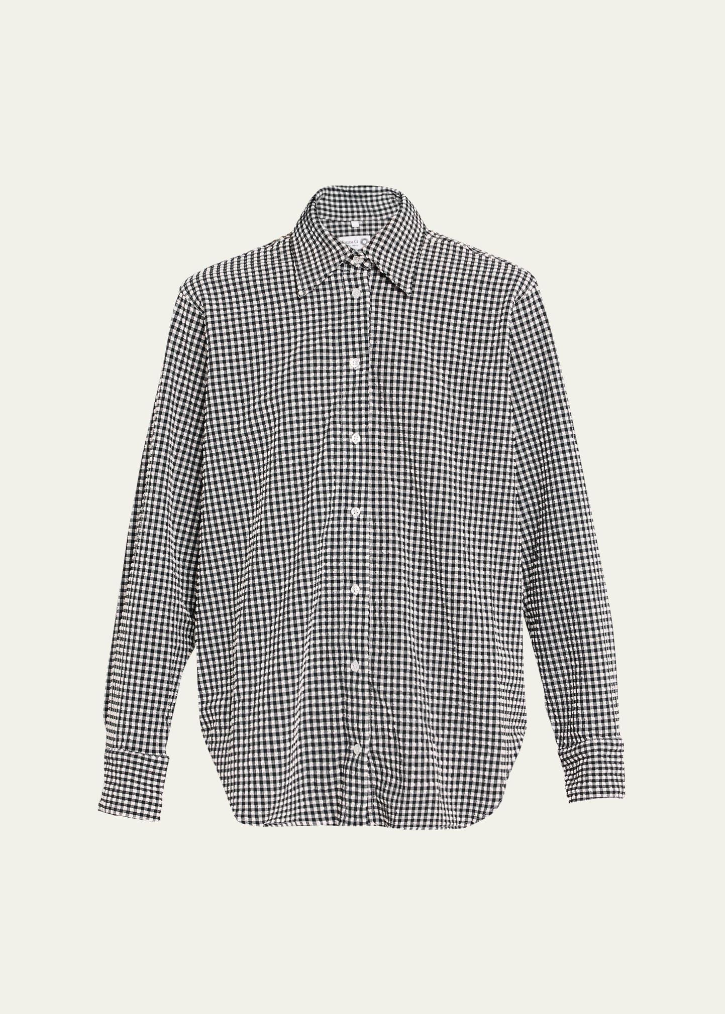 gingham seersucker button-front shirt