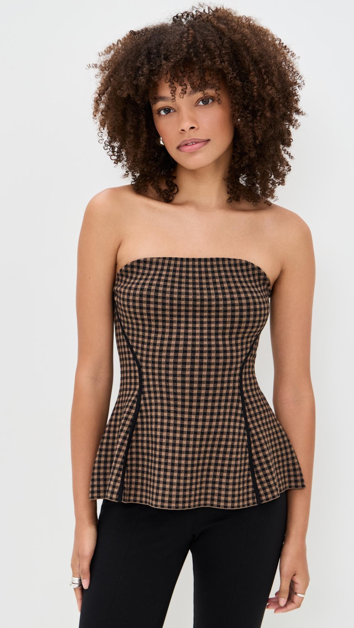gingham strapless peplum top
