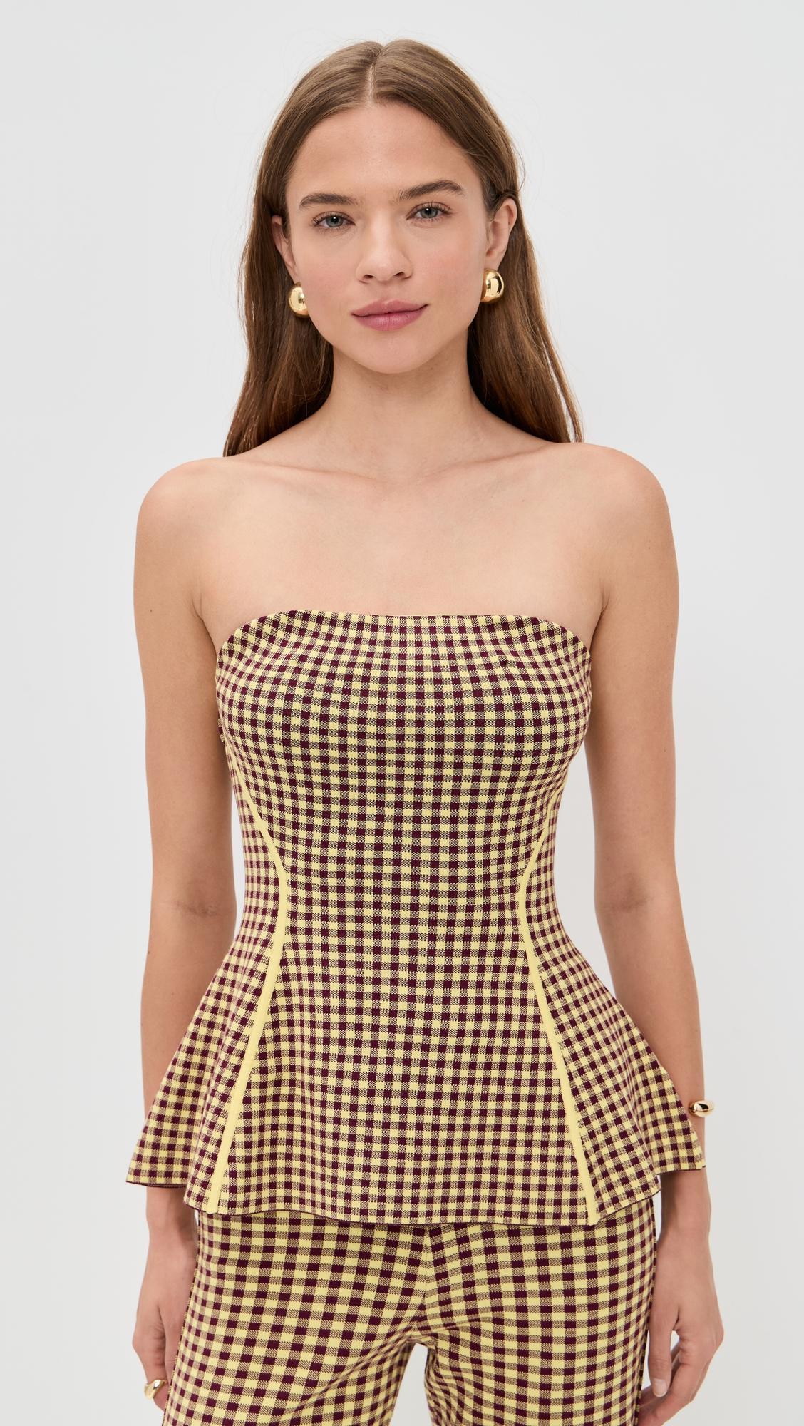 gingham strapless peplum top