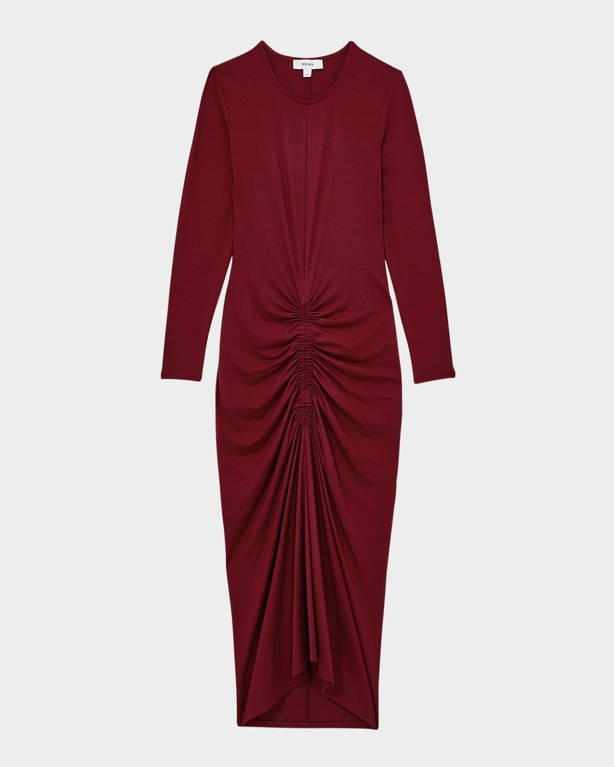 ginny ruched bodycon midi dress