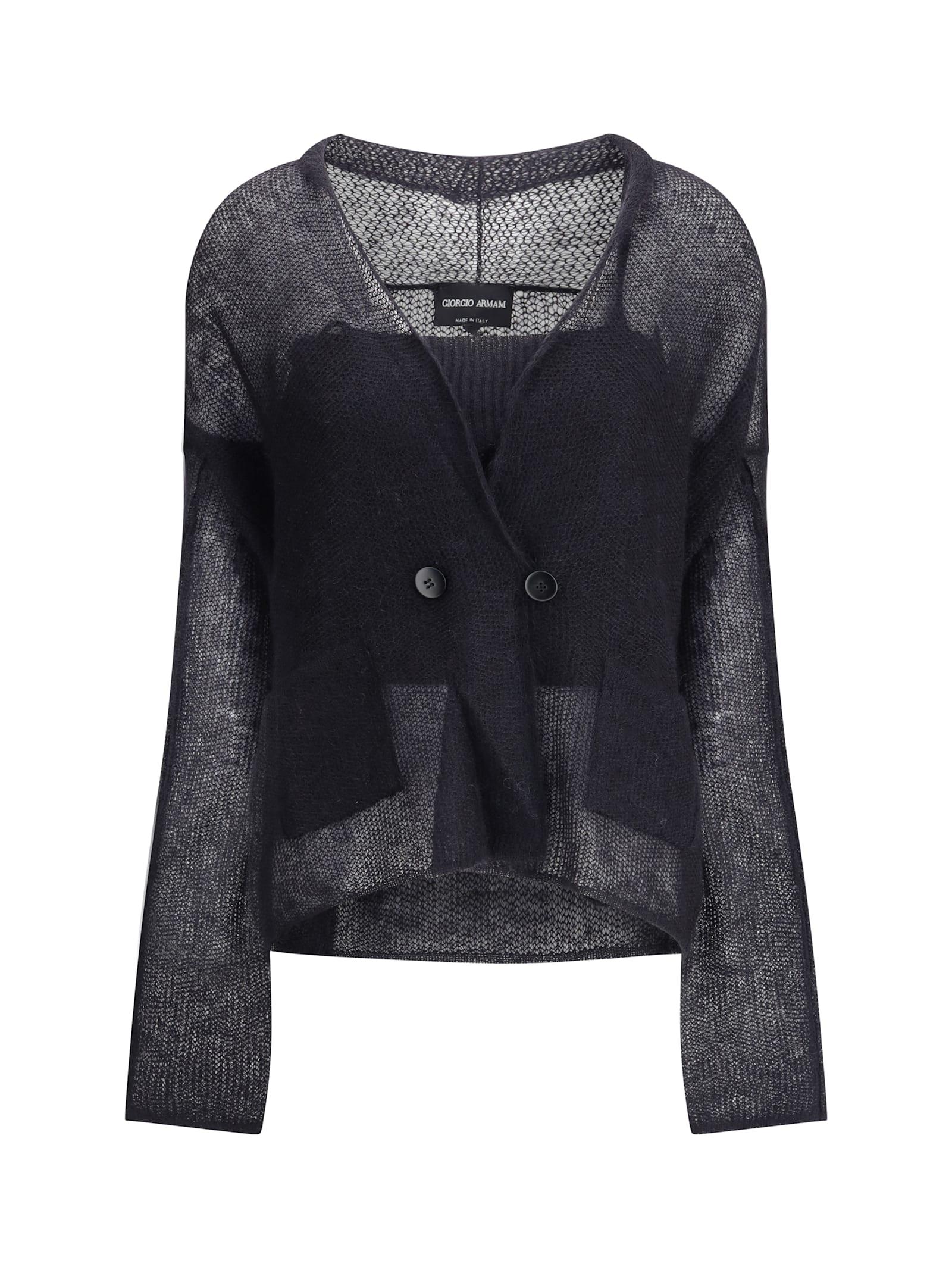 giorgio armani double-breasted cardigan and top in a wool and mohair blend twin-set