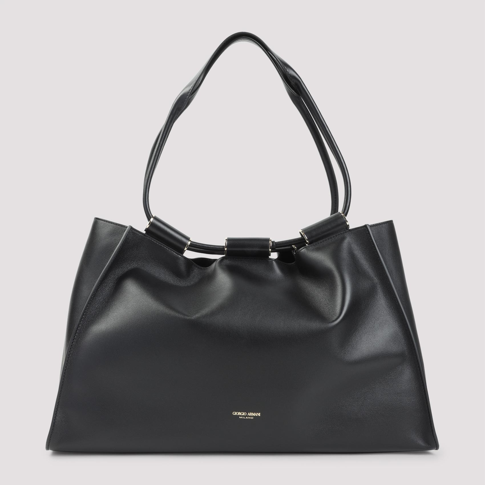 giorgio armani leather shopping bag black lamb - women